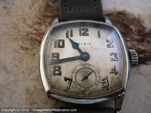 Load image into Gallery viewer, Early Elgin Square Tonneau with Period Gray Stitched Calfskin Strap, Manual, 27x35mm
