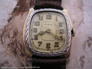 Early Elgin with Contrasting Silver Rope Bezel Design, Manual, 26x30mm