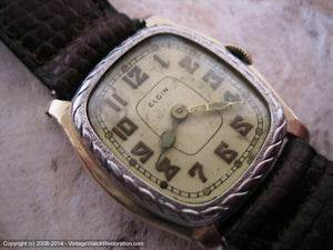 Early Elgin with Contrasting Silver Rope Bezel Design, Manual, 26x30mm