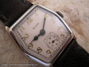 Elgin ca. 1930 with Super Dial in Large Hexagon White Gold Case, Manual, Large 29x36mm