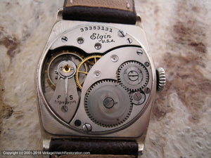 Elgin ca. 1930 with Super Dial in Large Hexagon White Gold Case, Manual, Large 29x36mm