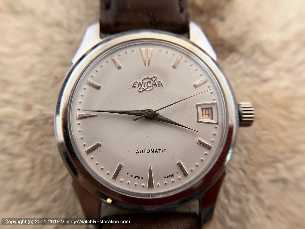 Enicar Pure White Dial with Date, Automatic, Large 35mm