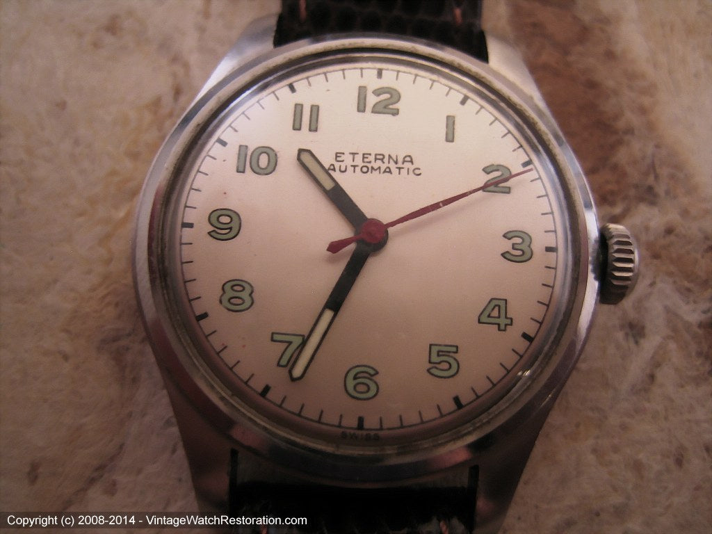 Eterna Automatic Bumper Military Style WWII Era Green Lume Dial, Automatic, 32mm
