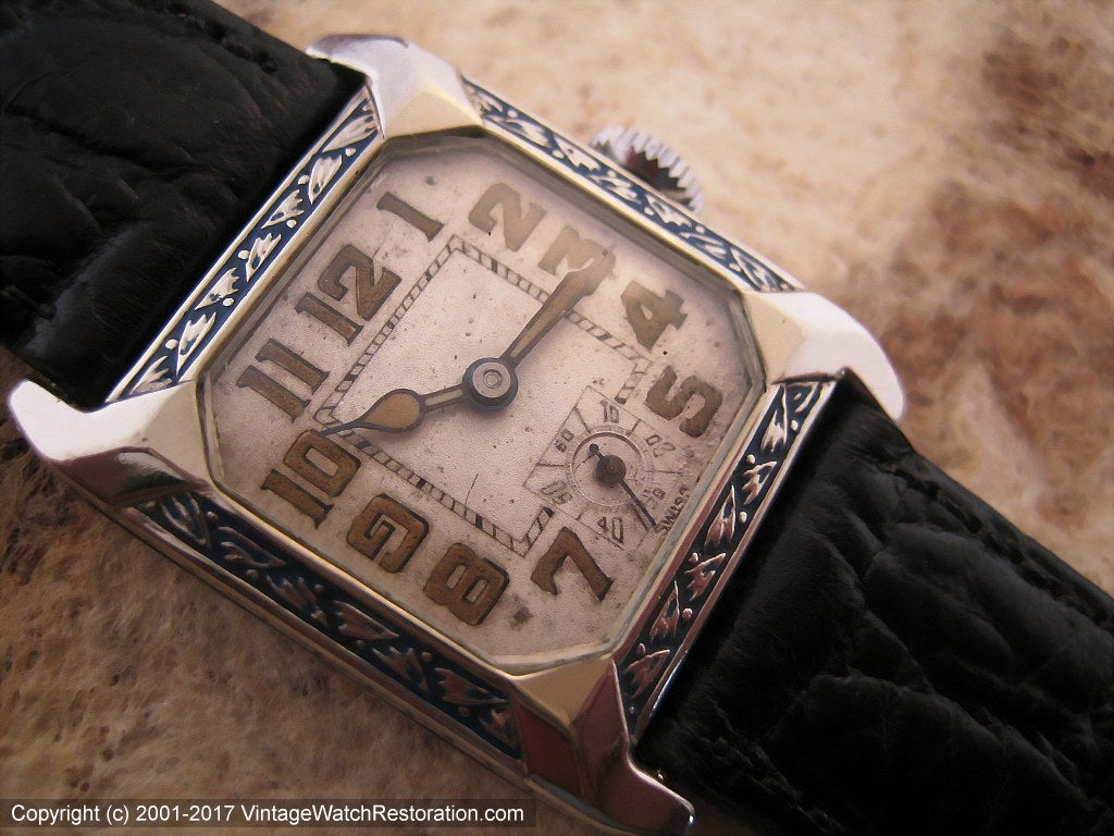 Fabulous 1930 Era Exello in Superb Decorative Case, Manual, 27x27mm ...