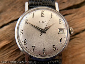 Elgin Silver Sunburst Textured Dial with Date, German-Made, Manual, 33mm