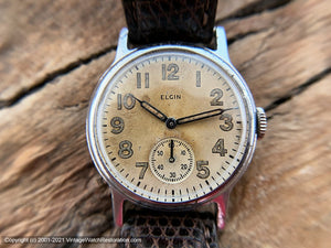 Elgin US WWII-Era Military with Stunning Amber Hued Patina Dial, Manual, 30mm