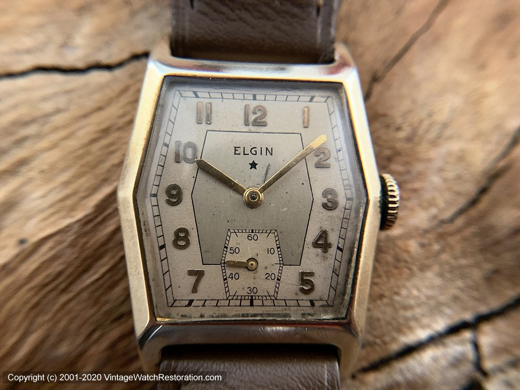 Elgin Star Two-Tone Dial in Six-Sided Case, Manual, 26x34mm