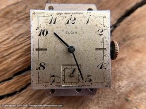 Elgin Early 1940s with Perfect Lightly Spotted Patina Dial and Scripty Black Numbers, Manual, 23x35mm