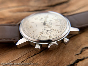 Evans (Paul Maillardet) French Chronograph Telemetre Scale with Perfect Brushed Silver Dial, Manual, Very Large 37mm
