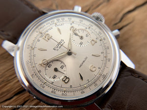Evans (Paul Maillardet) French Chronograph Telemetre Scale with Perfect Brushed Silver Dial, Manual, Very Large 37mm