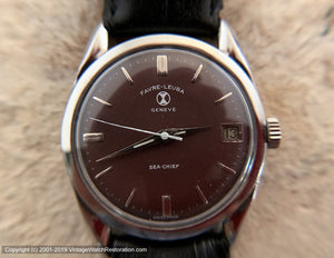 Favre-Leuba 'Sea Chief' in Stunning Maroon Dial with Date, Manual, 35mm