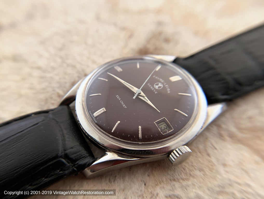 Favre-Leuba 'Sea Chief' In Stunning Maroon Dial With Date, Manual, 35M –  Vintage Watch Restoration