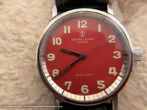 Favre-Leuba Red Dial 'Sea Chief', Manual, Large 34mm