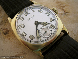 Tonneau Gruen with Silver Dial and Luminous Numbers, Manual, 33x40mm
