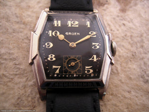 Gruen Guild Black Dial in Fantastic Deco Case, Manual, 27x34mm