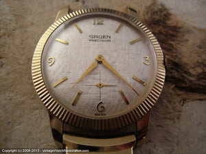 Delicately Textured Ivory Dial NOS Gruen with Original Box, Manual, Large 35mm