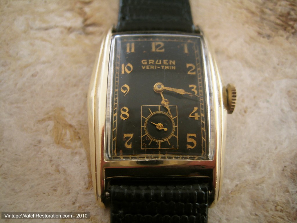グーグリー ヴィンテージ 25㎝ Black Dial Large Format Gruen Veri-Thin Curvex, Manual, 25x38mm