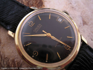 Fabulous Black Dial Gruen Precision with Date, Automatic, Large 34mm
