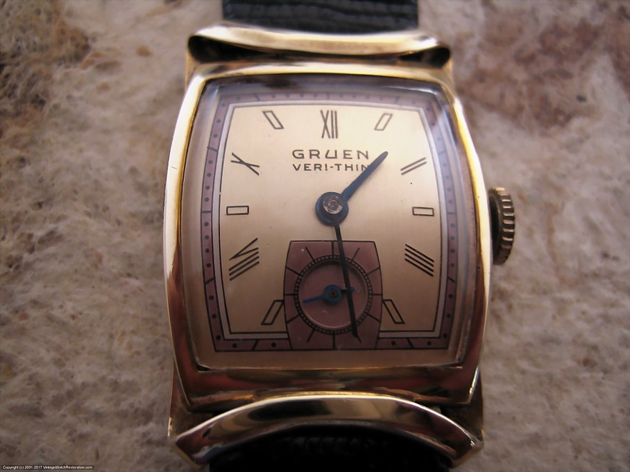 Gruen 'Veri-Thin' Copper and Gold Roman Dial with Ribbon Style Case, Manual, 23x33.4mm