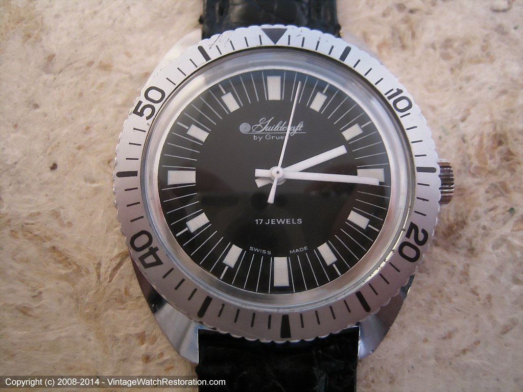Gruen Guildcraft Divers Style Black Dial, Manual, Very Large 36.5