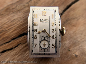 Gruen Precision Curvex Two Tone Dial in Elongated Case and Original Box, Manual, 20x46mm