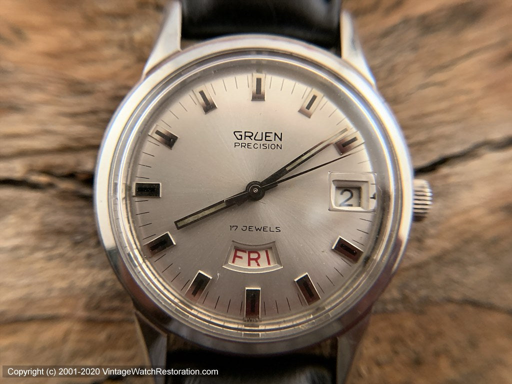 Gruen Precision Silver Dial Date and Day, Manual, 35mm
