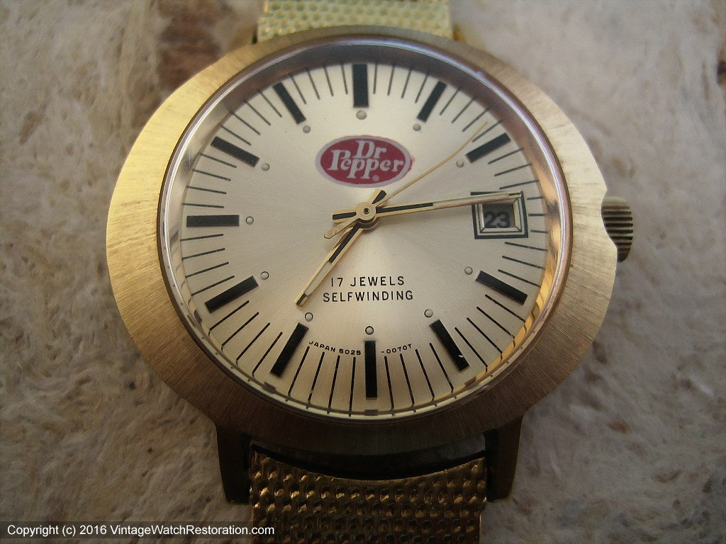 Dr. Pepper Promotional Watch with Date, Automatic, Large 40x42mm