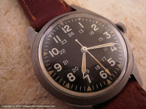 Military Vietnam-Era Gruen 24-Hour Black Dial GG-W-113, Manual, 35mm