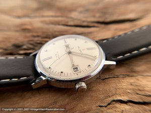 Helbros 'Invincible' Perfect Pearl Dial with Day and Date in an Unusual Layout, Manual,  35mm