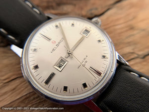 Helbros 'Invincible' Perfect Pearl Dial with Day and Date in an Unusual Layout, Manual,  35mm