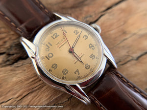 Helios Military Style with Melon Dial, Shock Resistant in a Fabulous Art Deco Case, Automatic, 30mm