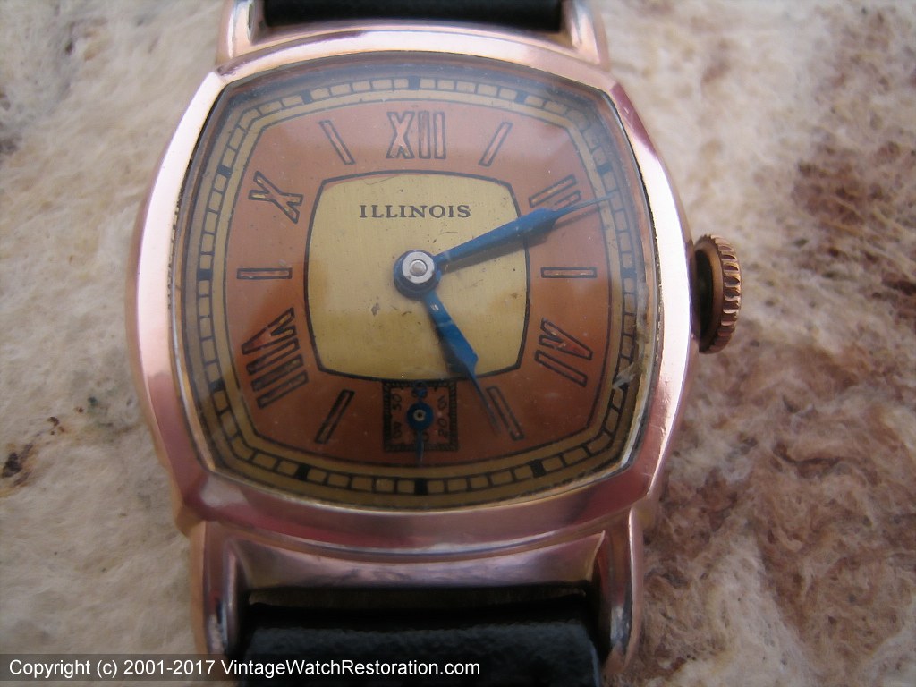 Illinois Two-Tone Copper and Bronze Dial with Red Gold Case, Manual, 28x37mm