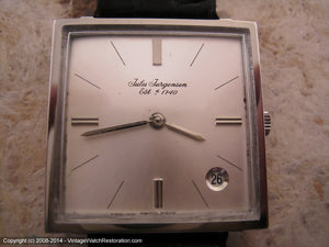 Large Square Jules Jurgensen with Unusual Date Set at 4:30, Manual, 30x30mm