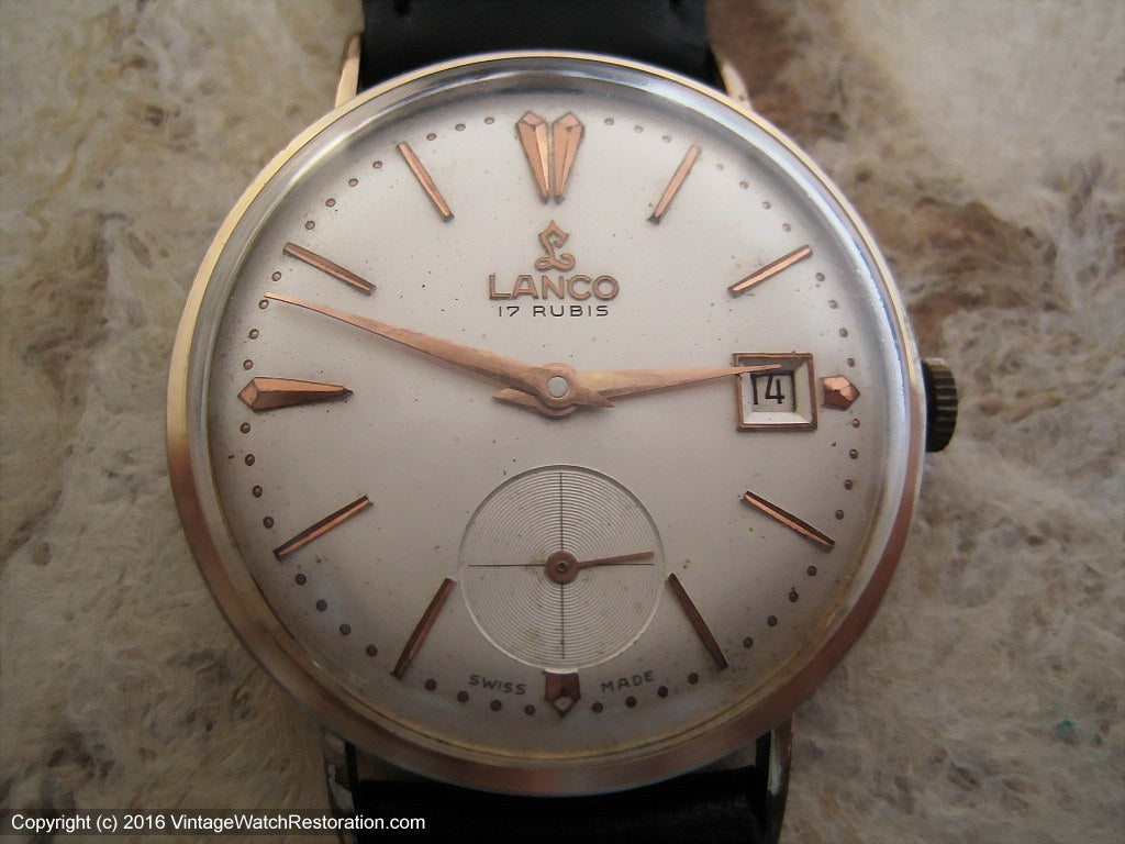 Attractive Lanco 17 Rubis Date in Rose Gold Case, Manual, Large 35mm