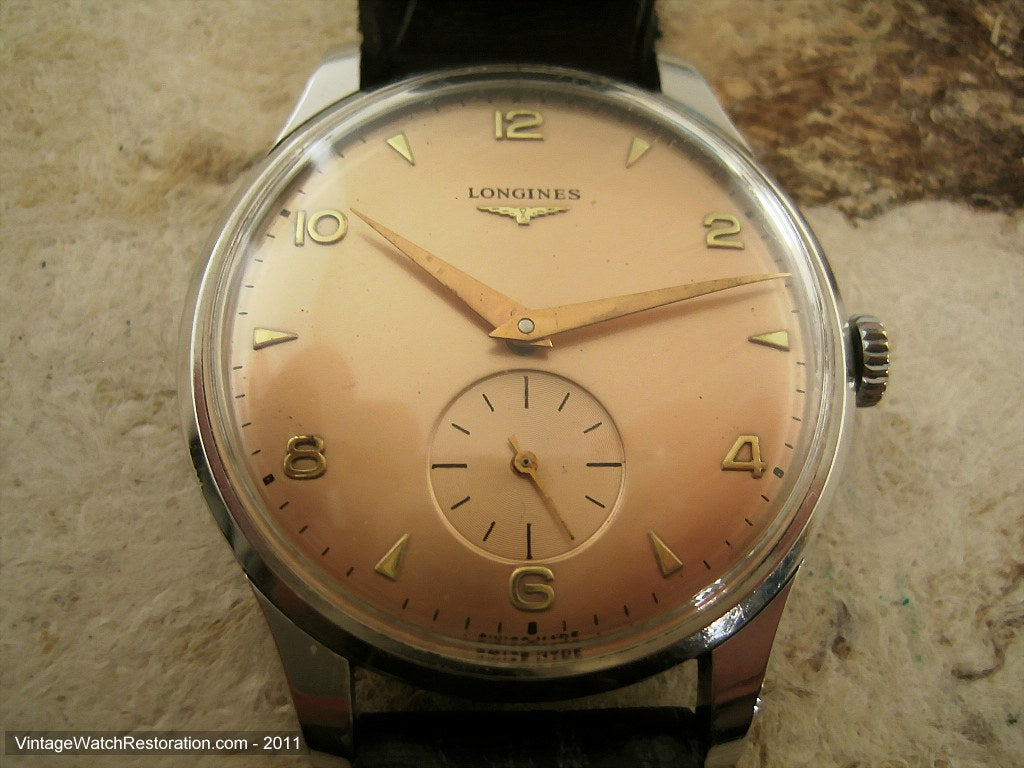 Huge Longines Copper Dial with Gold Markers, Manual, Huge