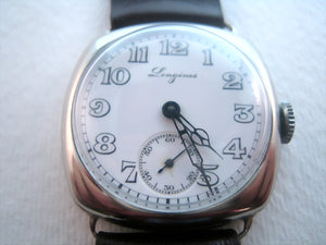 Early Porcelain Dial Longines Cushion, Manual, 32x32mm