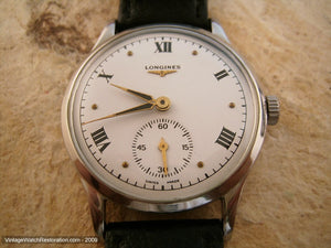 Longines Stunning White Dial with Black Roman Numerals, Manual, Large 35mm