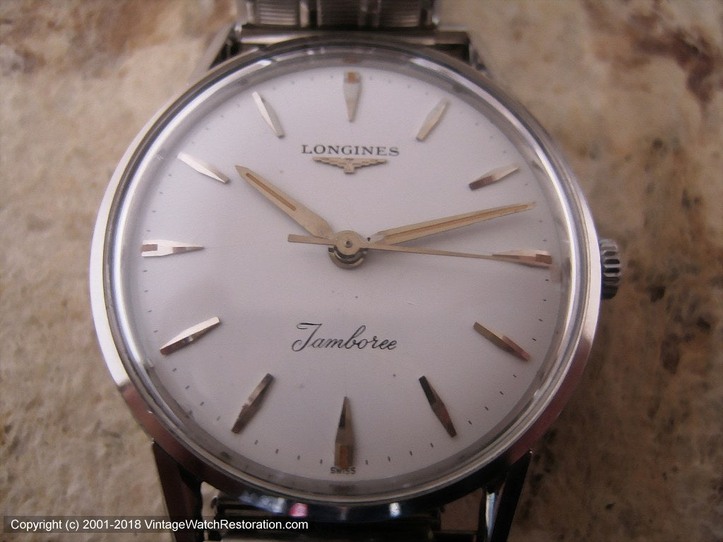 Gorgeous White Dial Longines Jamboree Manual Large 35mm