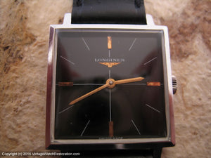 Longines Square Glossy Black Dial, Manual, 28.5x36mm