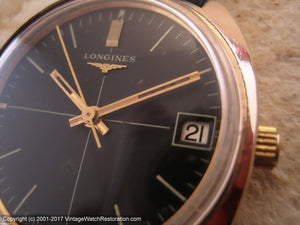 Longines Black Dial with Date in Rose Gold Case, Manual, 34x36mm
