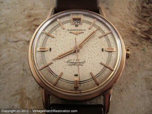 Gem Rose Gold Longines Conquest Automatic with Date at Twelve, Manual, Large 35mm