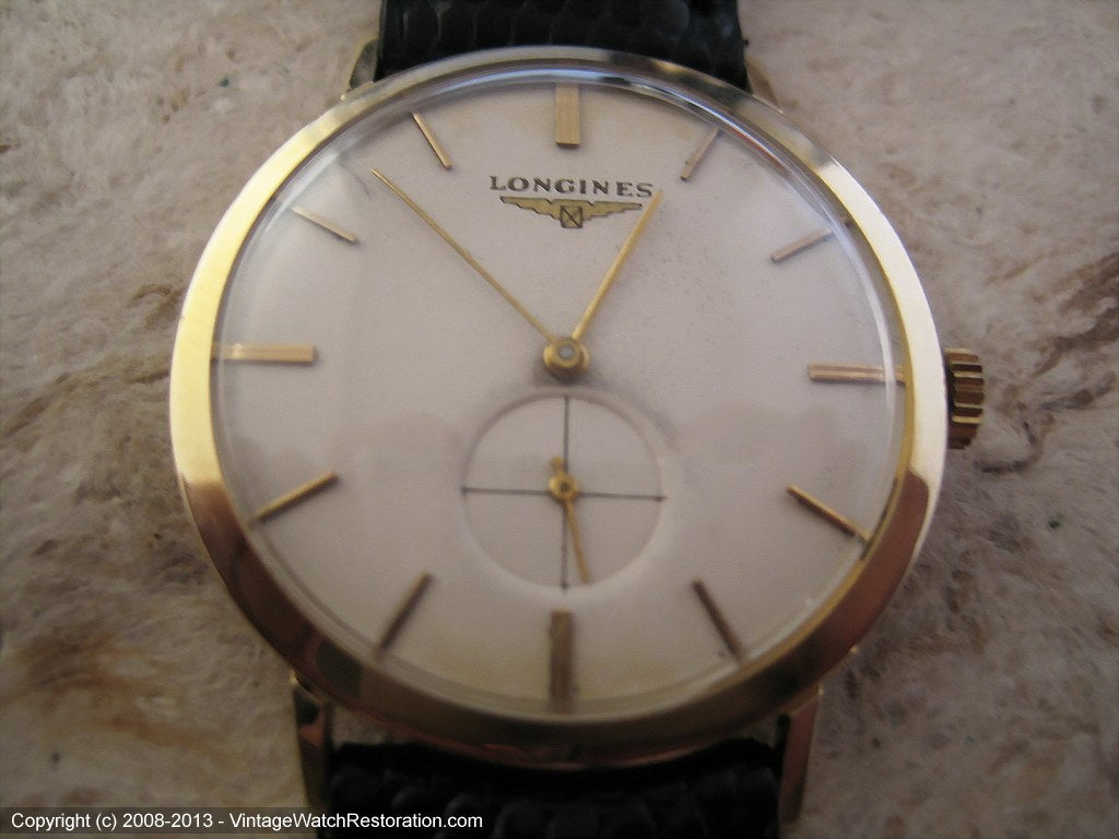 14K Gold Classic Longines with Gold Baton Markers, Manual, 32.5mm