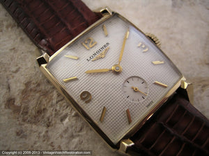 Classy Dimpled Square Longines 14K Gold with Deco Lugs, Manual, 26x38mm