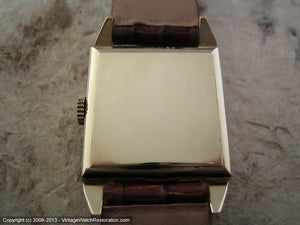 Classy Dimpled Square Longines 14K Gold with Deco Lugs, Manual, 26x38mm