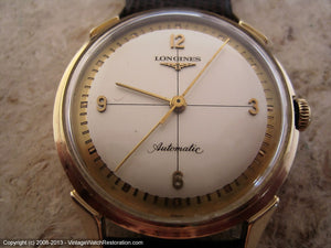 Magnificent Pearl White with Outer Gold Ring Longines, Automatic, Large 34mm