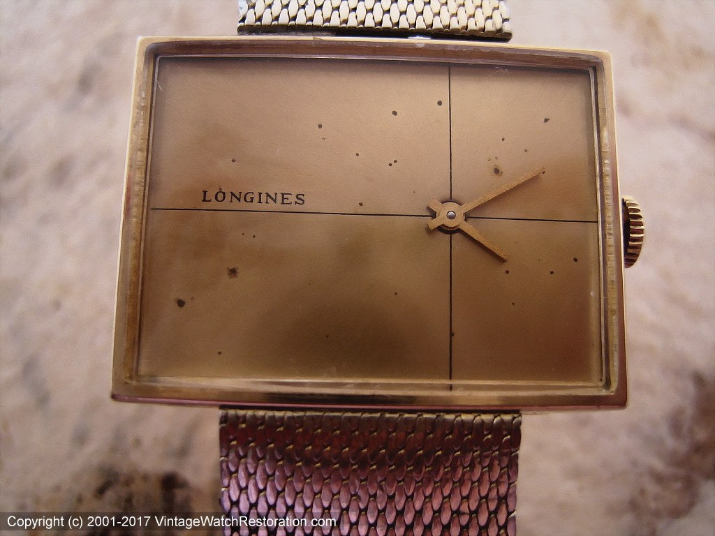 Longines 'Modern Style' Rectangular w/ Incredible Original Golden Mesh ...