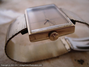 Longines 'Modern Style' Rectangular w/ Incredible Original Golden Mesh Bracelet, Manual, 31x23mm