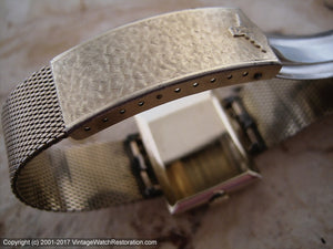 Longines 'Modern Style' Rectangular w/ Incredible Original Golden Mesh Bracelet, Manual, 31x23mm