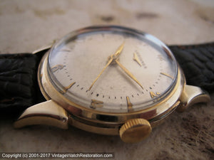 Longines Original Pearl Dial in Fabulous Case with Great Curved Lug Design, Manual, Large 34mm