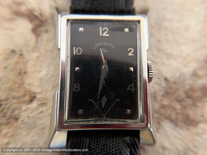 Lord Elgin Black Dial in 14K White Rolled Gold Case with Flared Lugs, Manual, 21x35mm